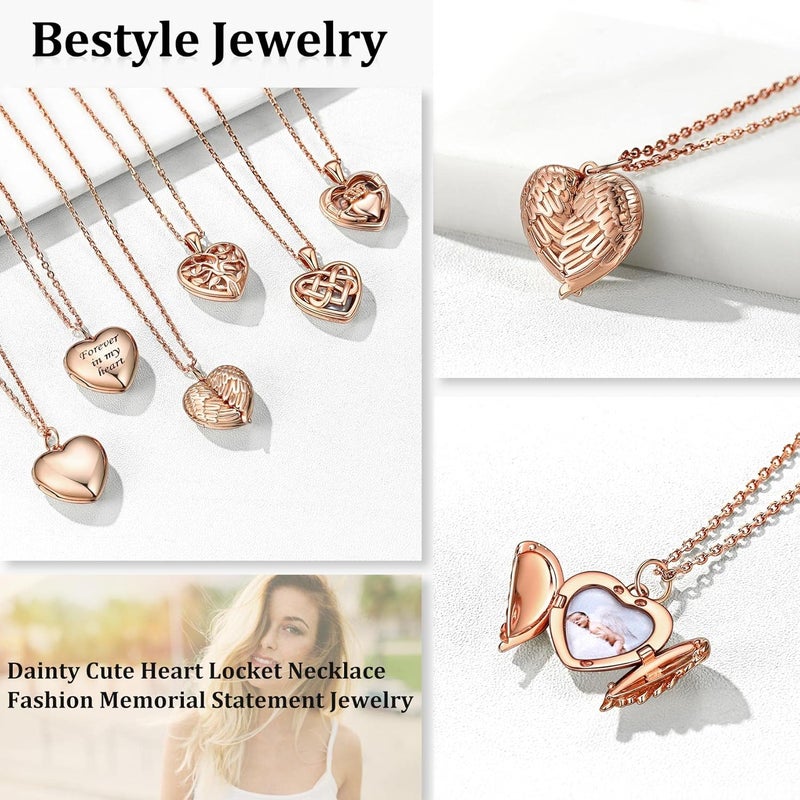 Bestyle قلادة قلب من الفضة الإسترلينية للنساء، قلادة قلب صغيرة لطيفة ورقيقة باللون الذهبي/الوردي/الفضي، هدية مجوهرات تعبير عن الحب للأم والزوجة - Image 2